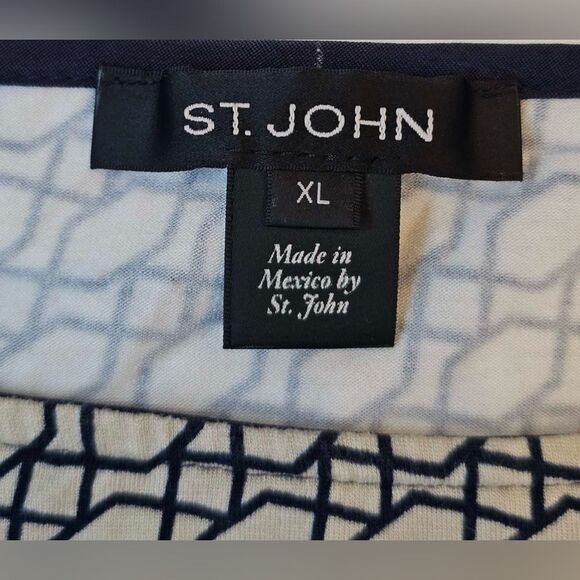 St. John Blouse Chain Swirl 3/4-Sleeve Shirt Top Black and Beige Women’s Size XL - Picture 10 of 13